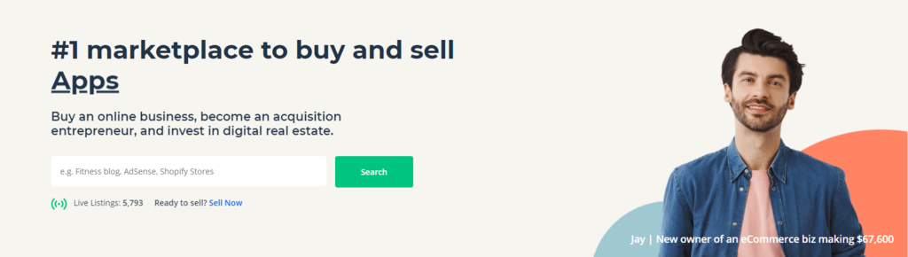 Screenshot of Flippa's home page 