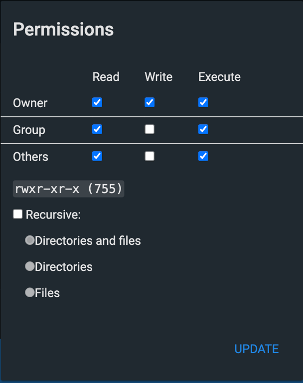 Hostinger File Manager permission settings