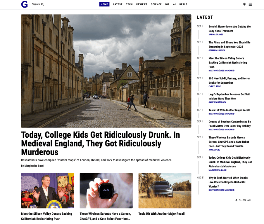 Gizmodo's blog homepage