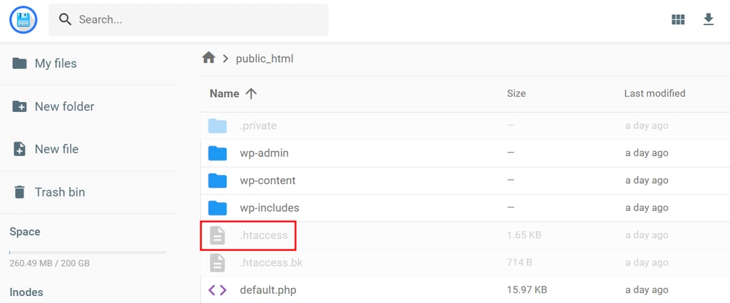The .htaccess file in public_html