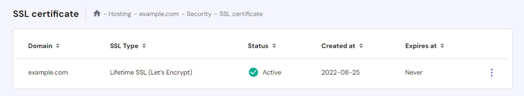 hPanels' SSL certificate installation completed