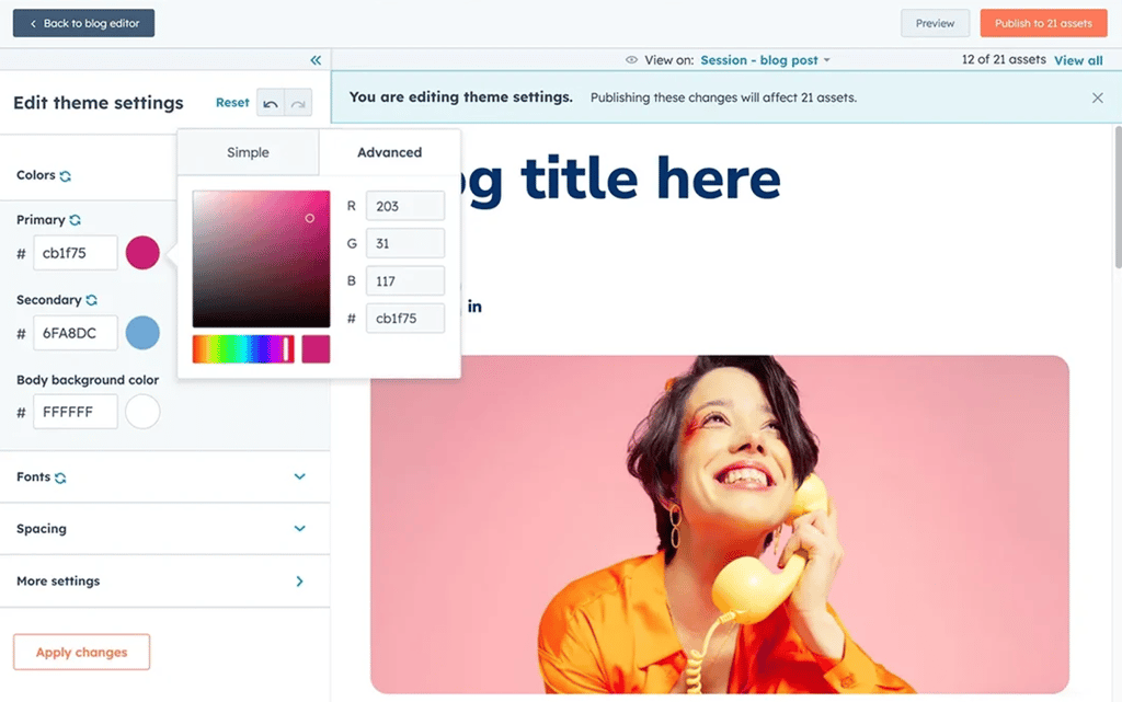HubSpot blog editor