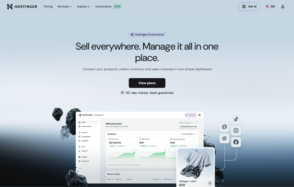 Hostinger Ecommerce homepage