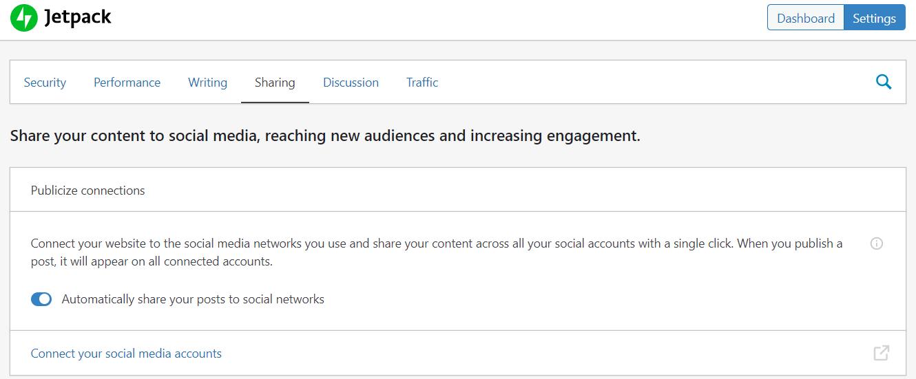 Jetpack admin panel on WordPress