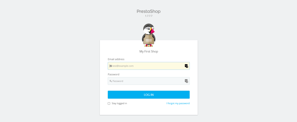 PrestaShop login page