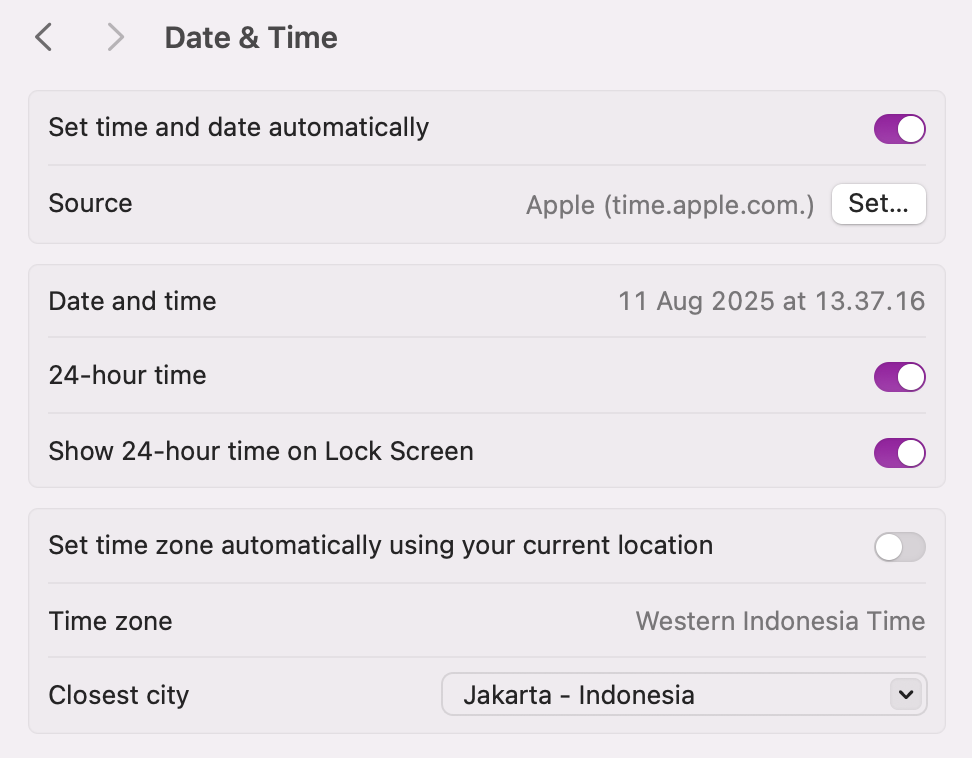 macOS' Date & Time menu