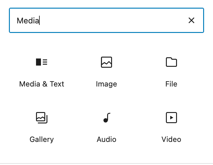 Media block options in WordPress editor