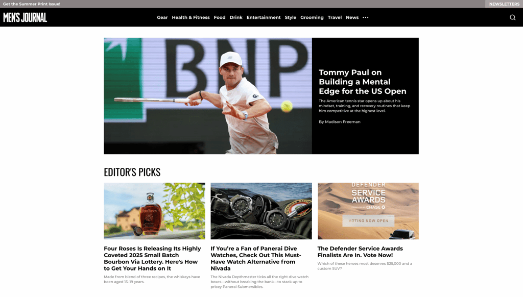 The Men's Journal website homepage