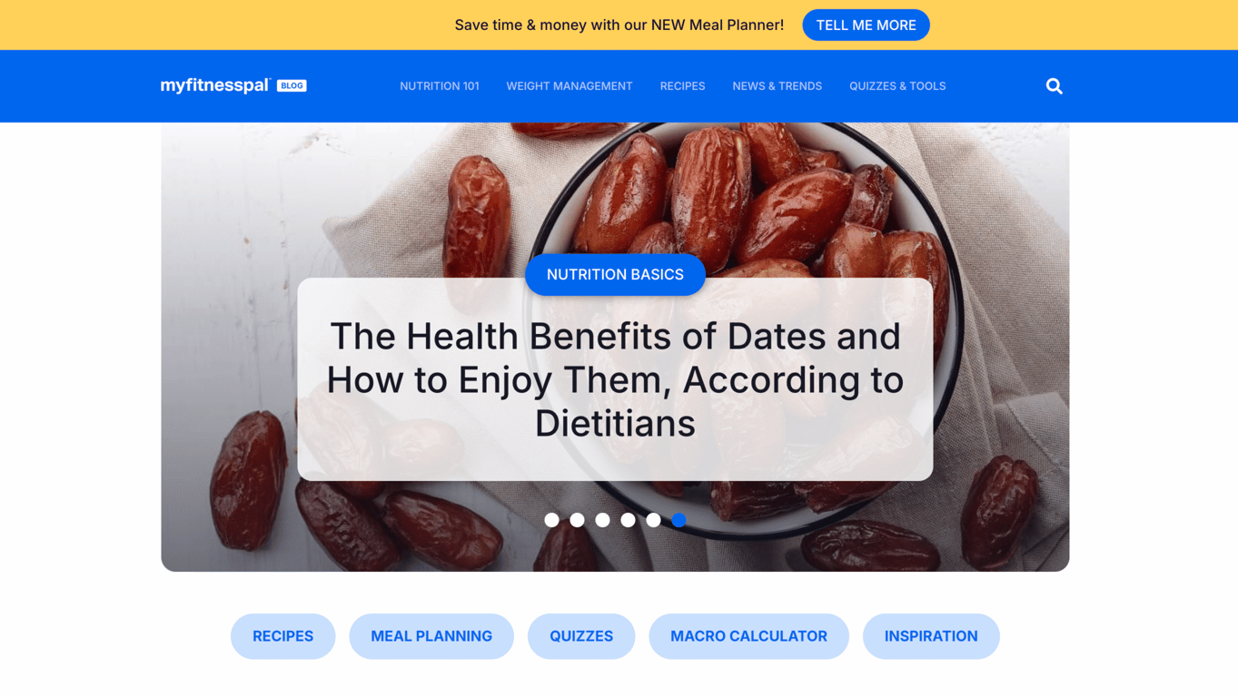 The Blog page of the MyFitnessPal website