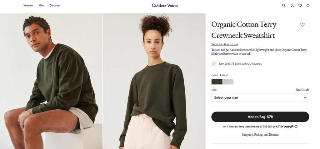 Outdoor Voices product page