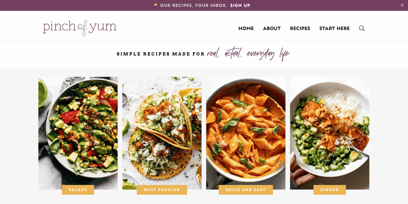 The Pinch of Yum blog homepage