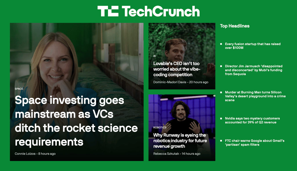 TechCrunch's blog homepage