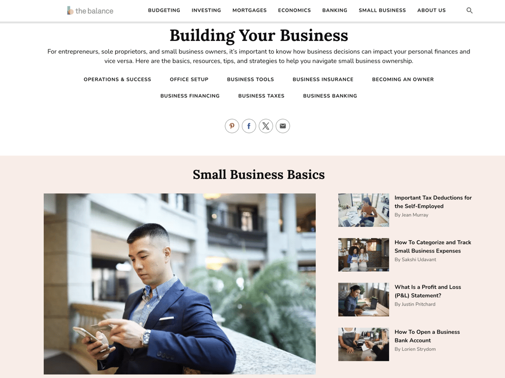 The Balance Small Business website homepage