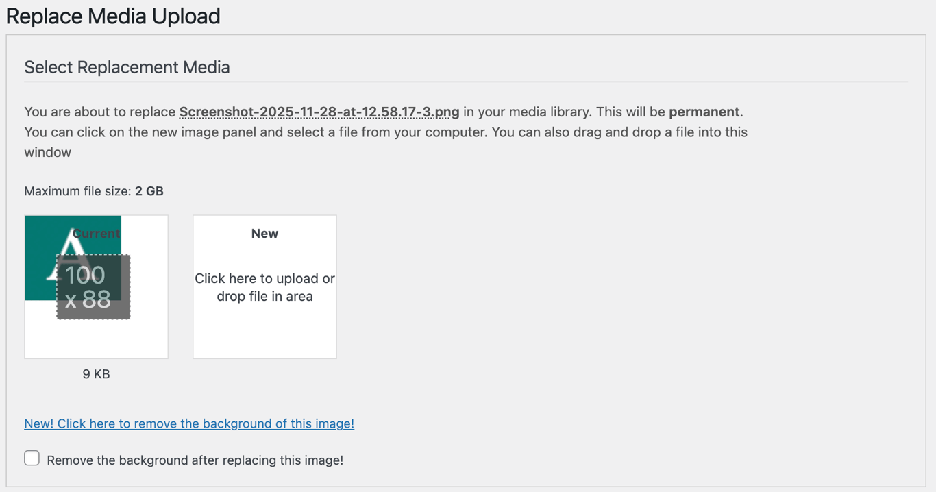 Select Replacement Media interface