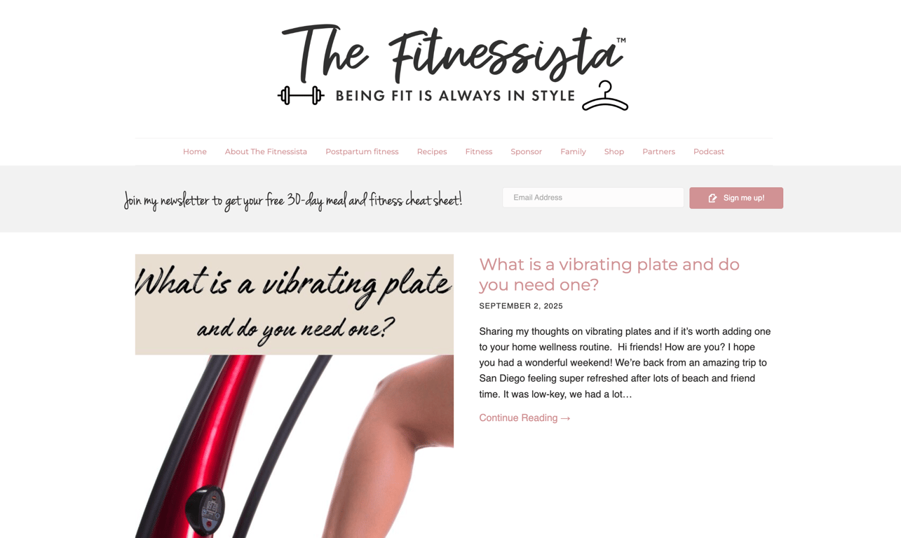 The Fitnessista blog homepage