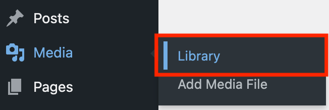 WordPress media library navigation button