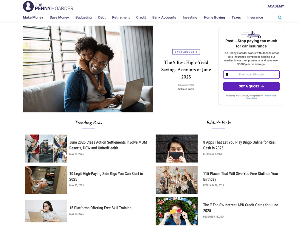 The Penny Hoarder blog homepage