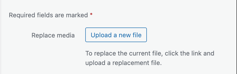 Upload new file button to replace media