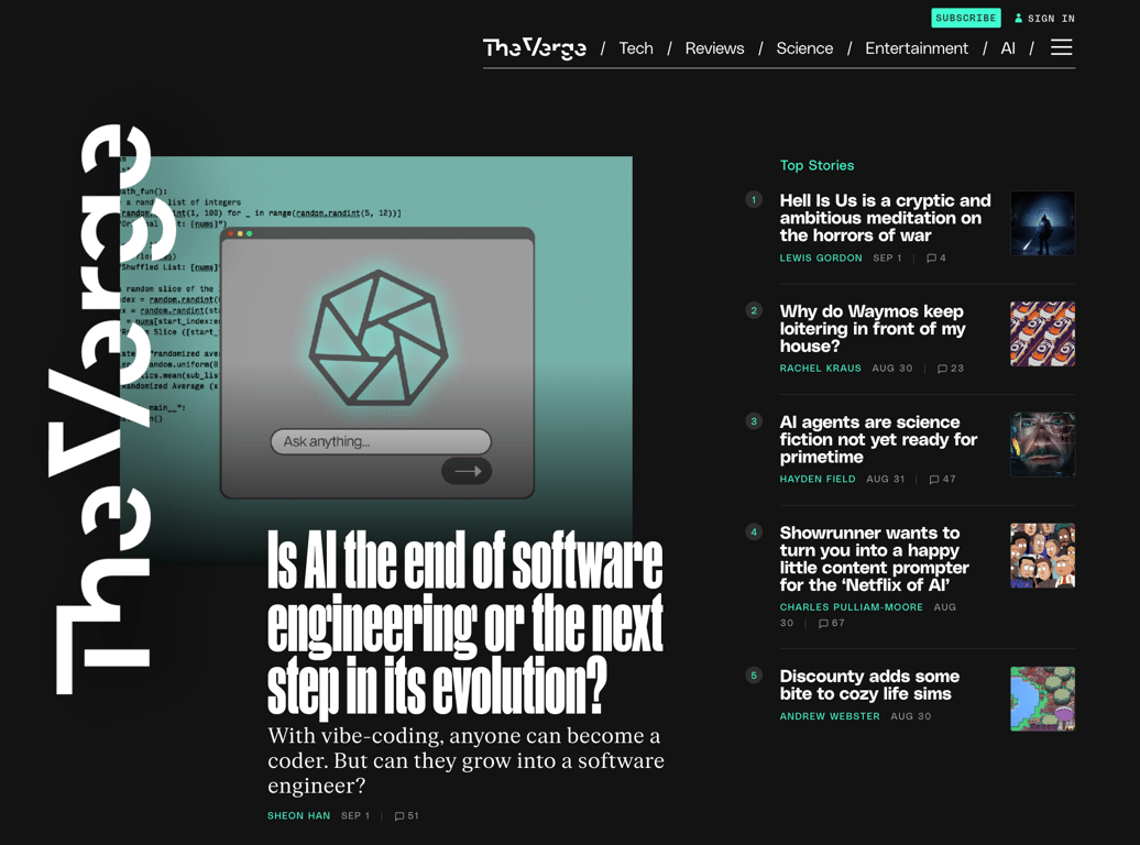 The Verge blog homepage