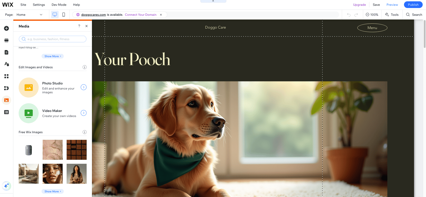 Wix Editor interface
