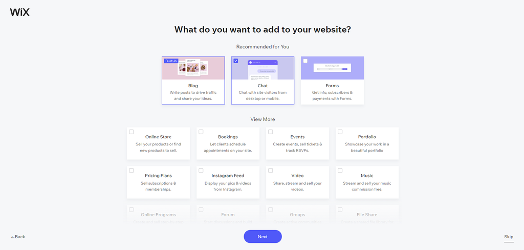 Features recommended by Wix for blogs