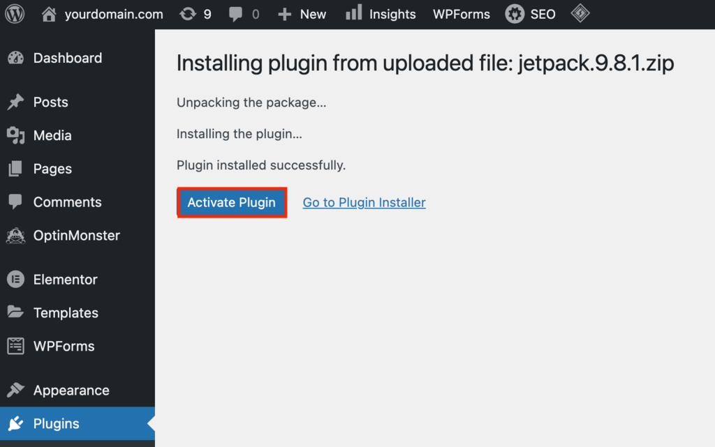 Activate plugin on WordPress