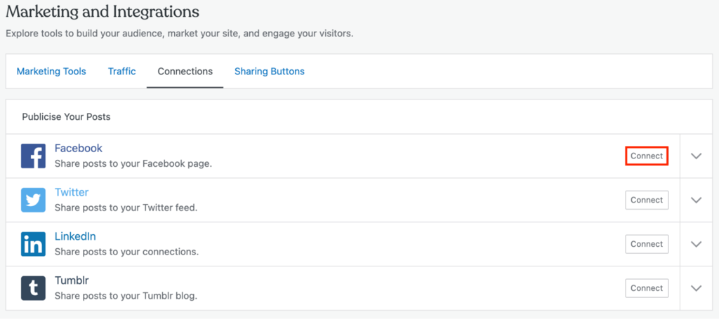 Facebook option on Jetpack