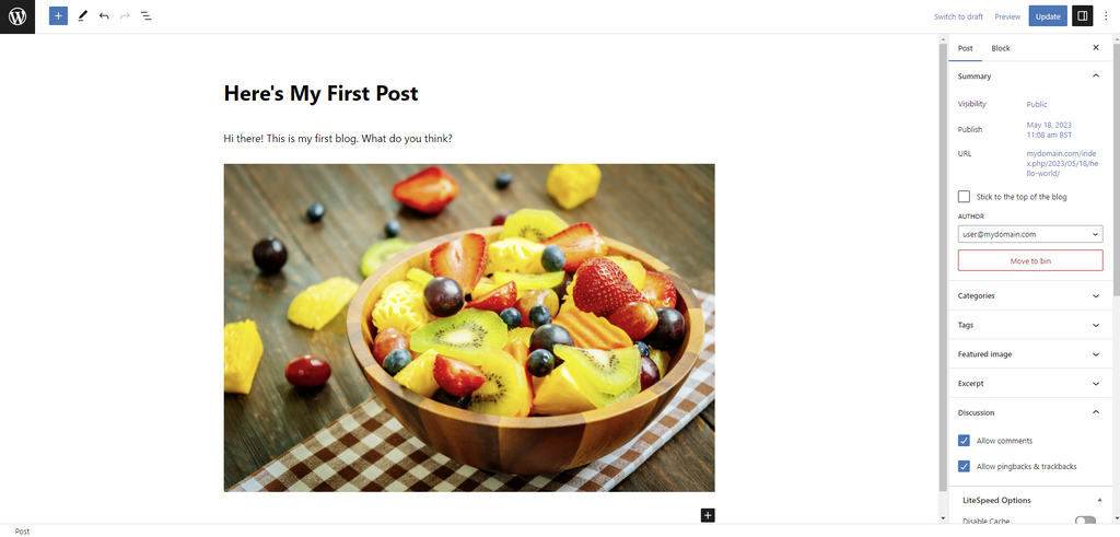 The interface of Gutenberg text editor