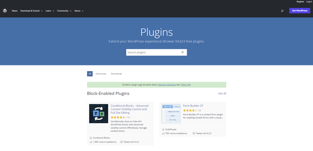 The interface of WP Plugin Directory