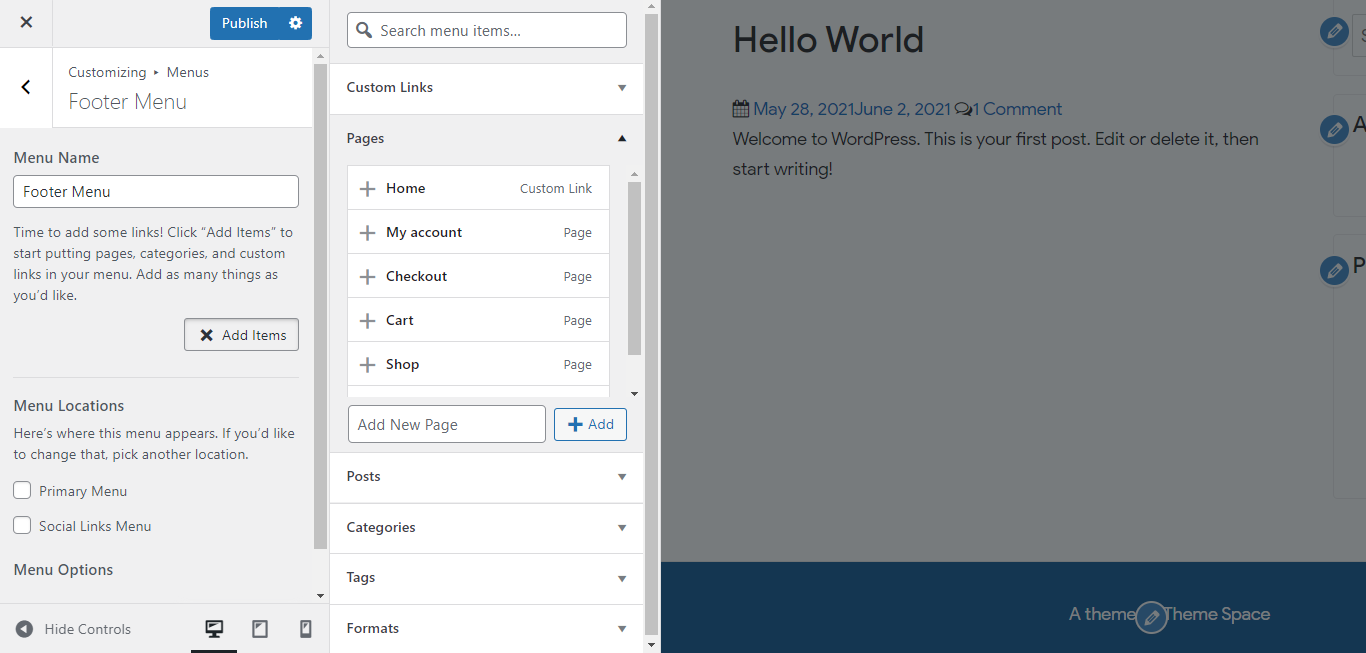Editing the Footer Menu on WordPress Customizer
