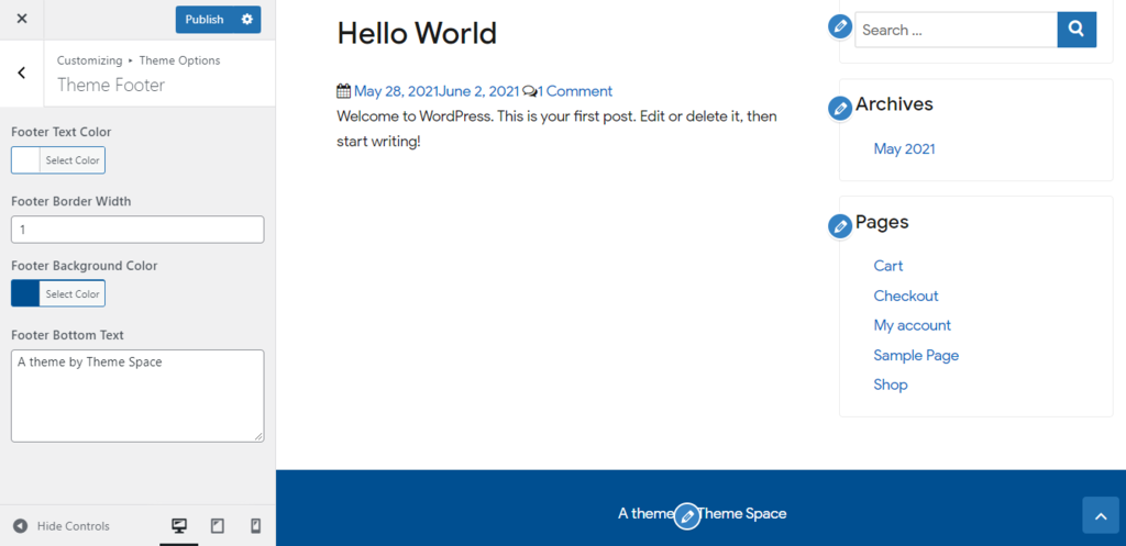 Editing the theme footer's appearance on WordPress Customizer