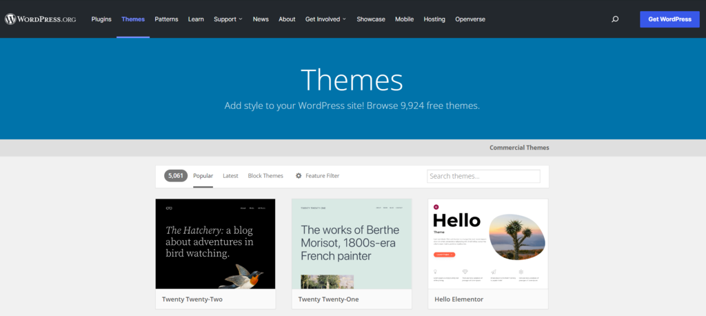 WordPress themes repository page