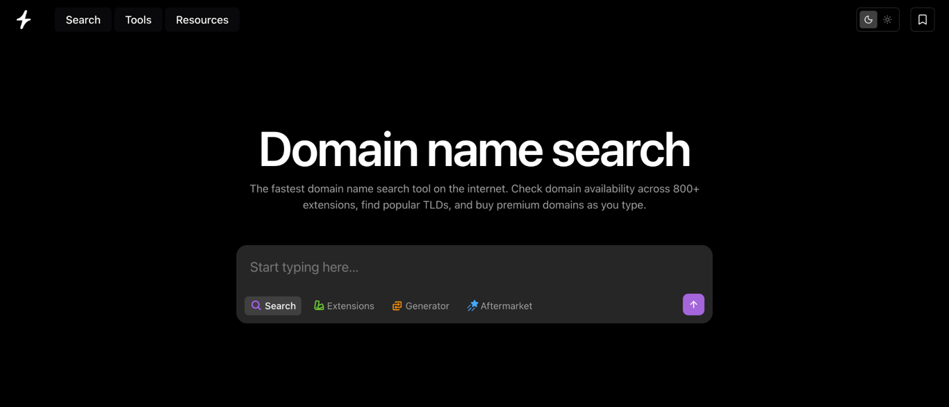 Homepage of Instant Domain Search