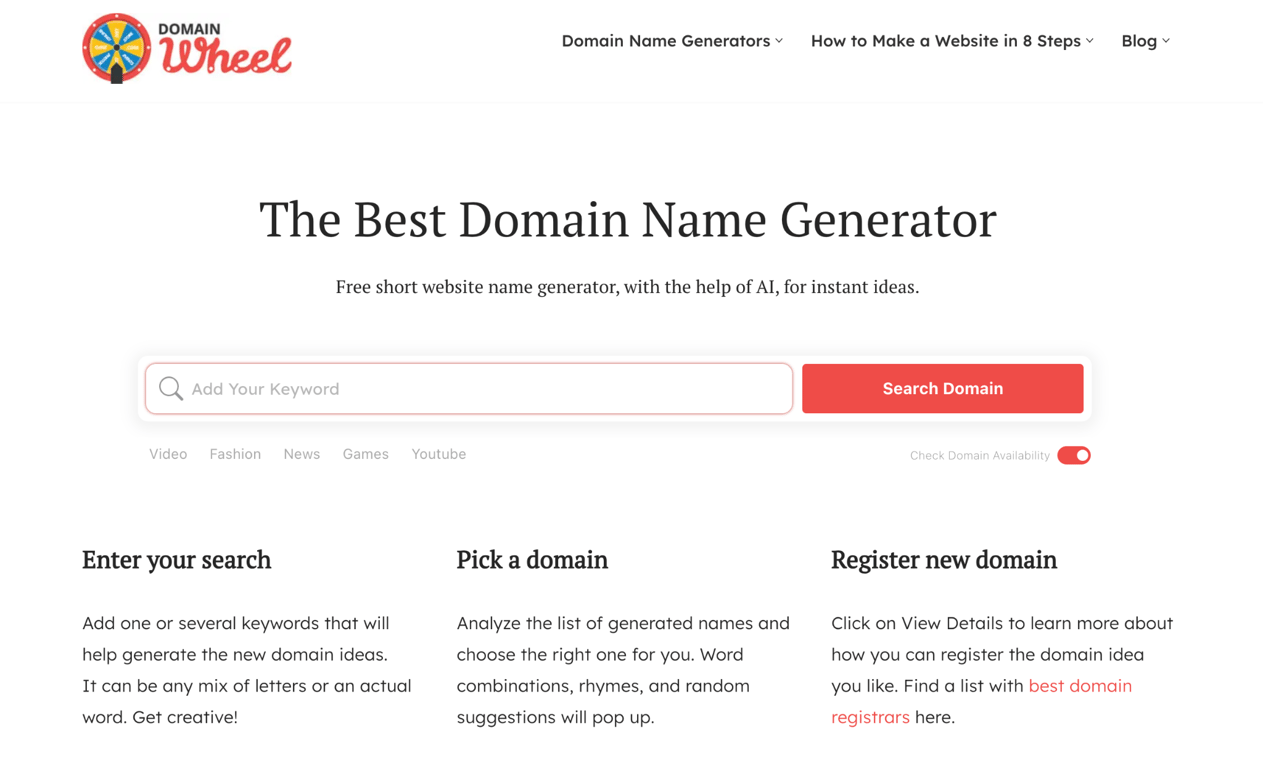 Homepage of Domain Wheel