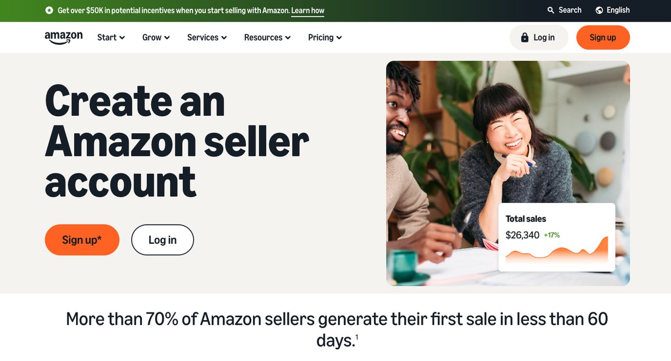 Amazon Seller Central landing page