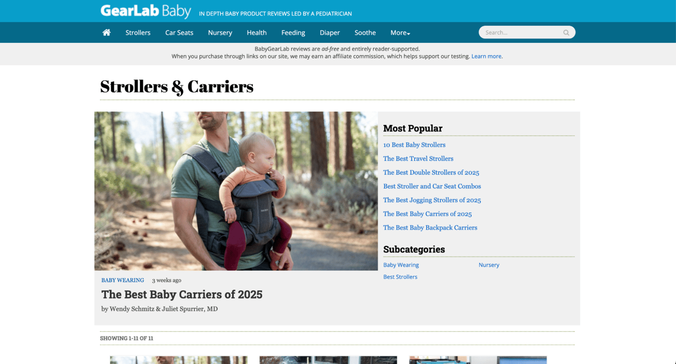 BabyGearLab strollers category page