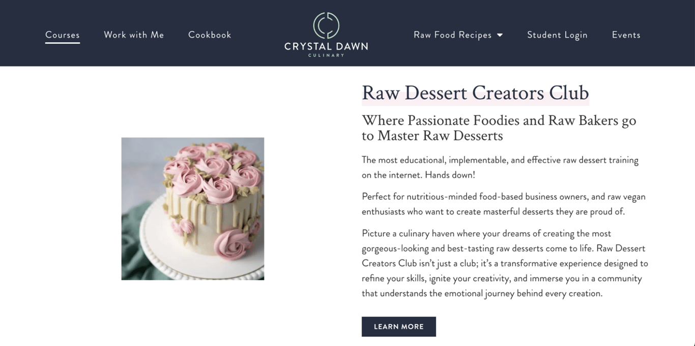 Crystal Dawn courses page