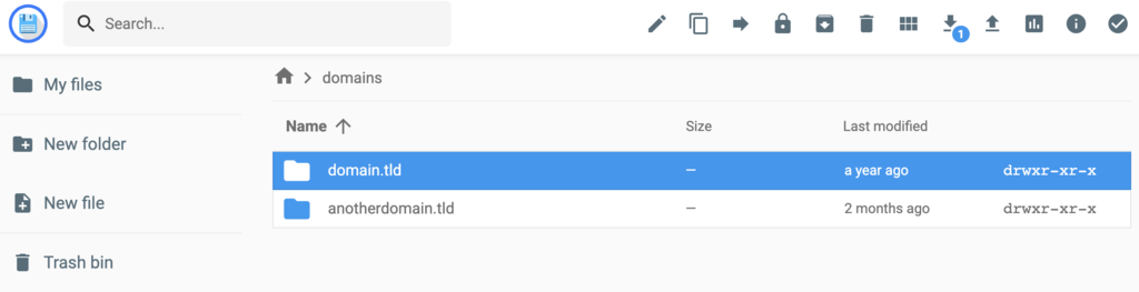 Domain folders in the File Manager.