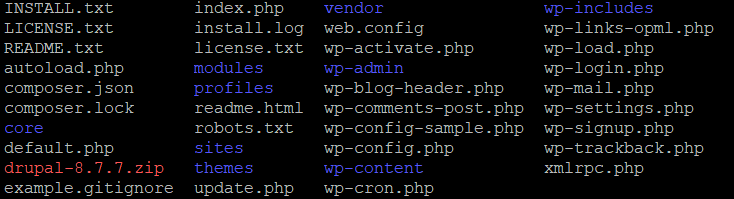 The LS command output in a command line interface