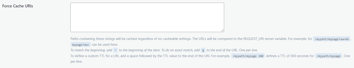 The option to force-cache selected URIs.