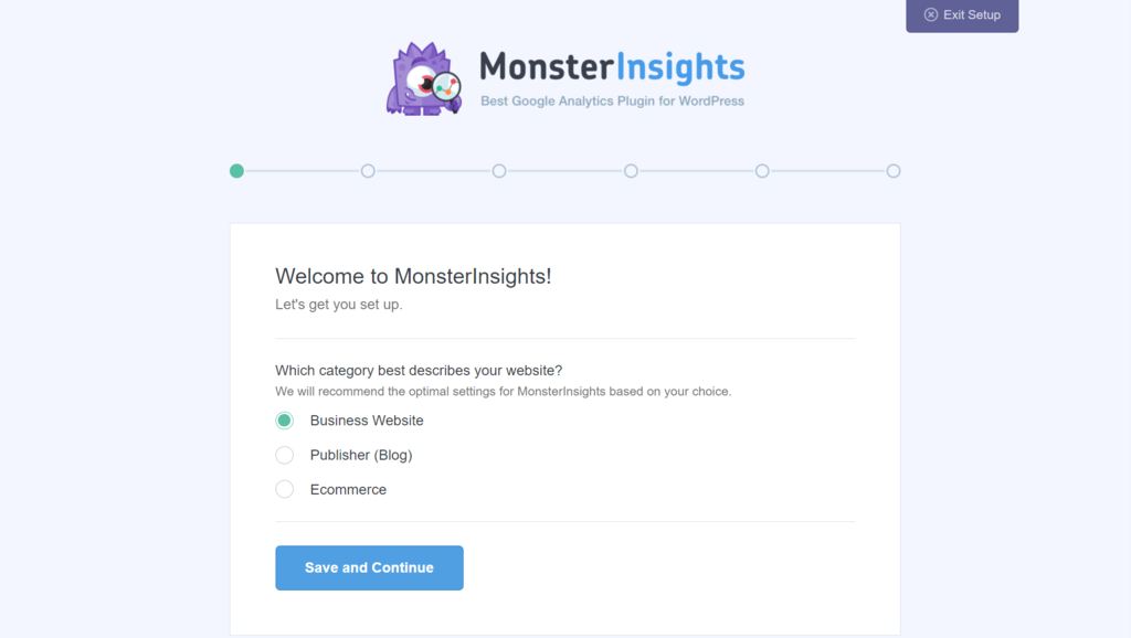Screenshot of the MonsterInsights installation wizard