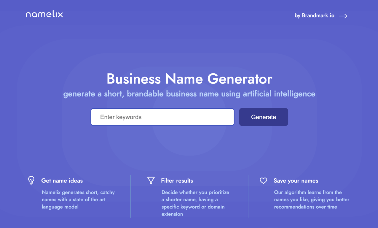 Homepage of Namelix