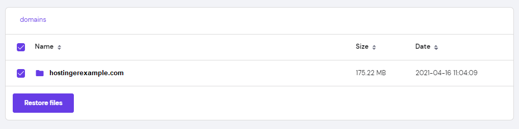 Restore files in hPanel's backups