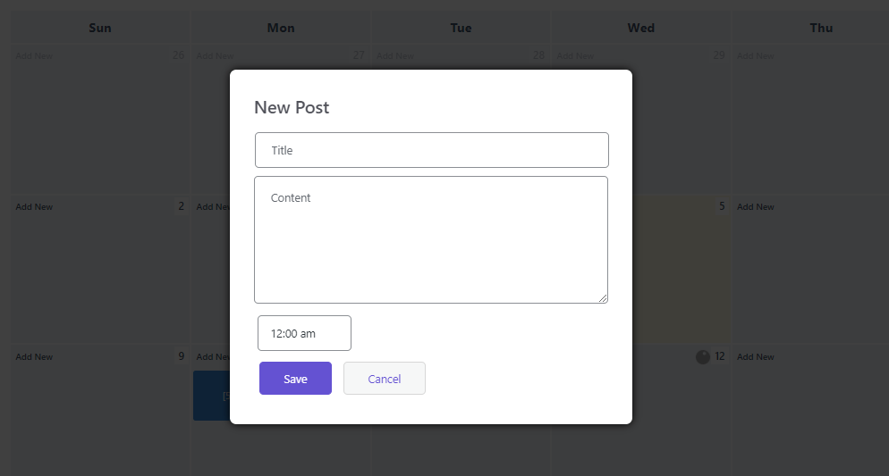 New Post popup in SchedulePress plugin. 