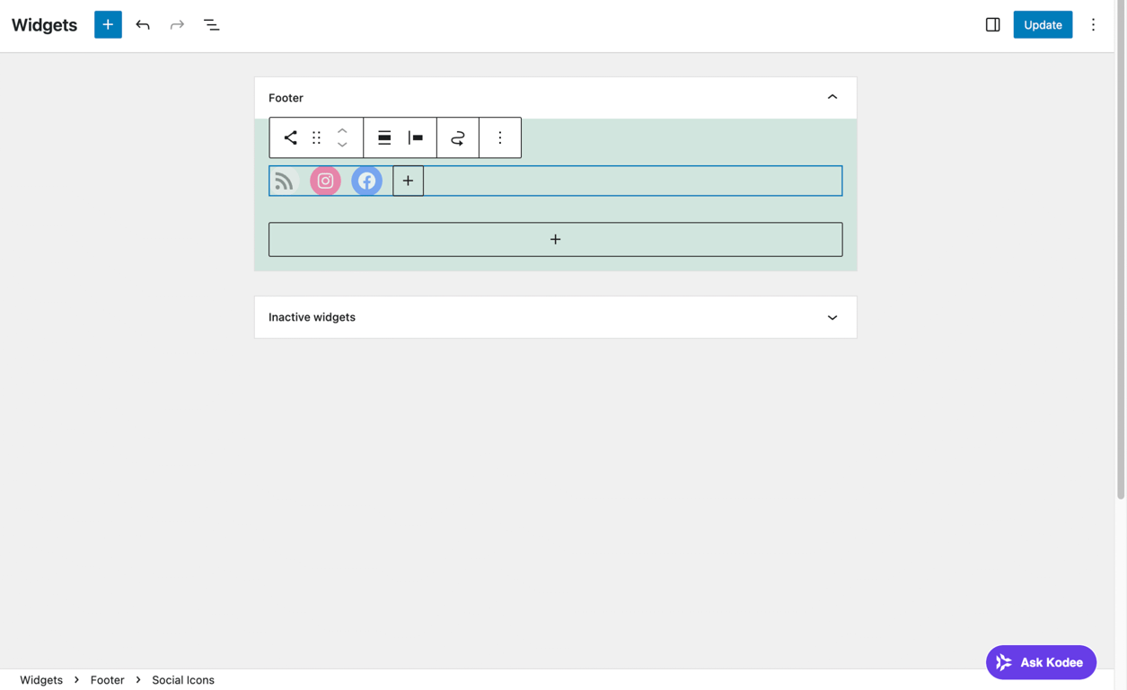A selected WordPress widget in a classic theme Customizer
