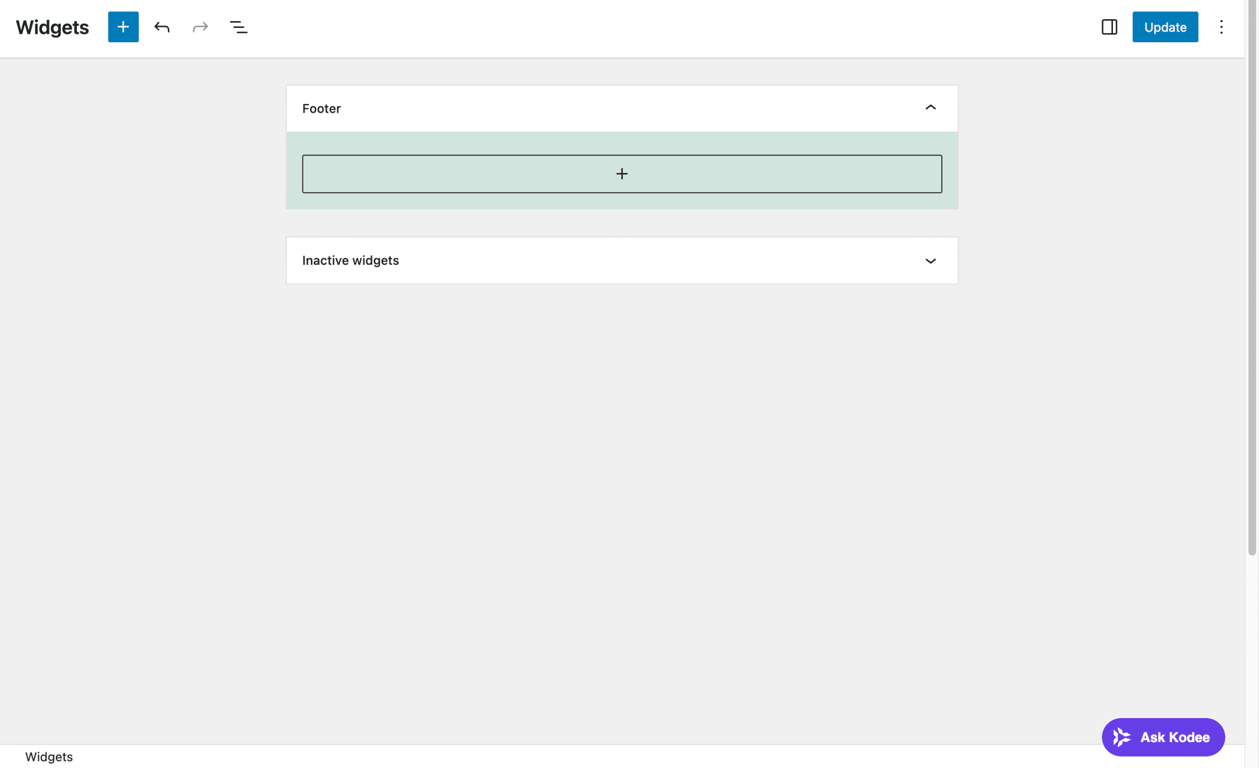 The Widgets area in a WordPress classic theme