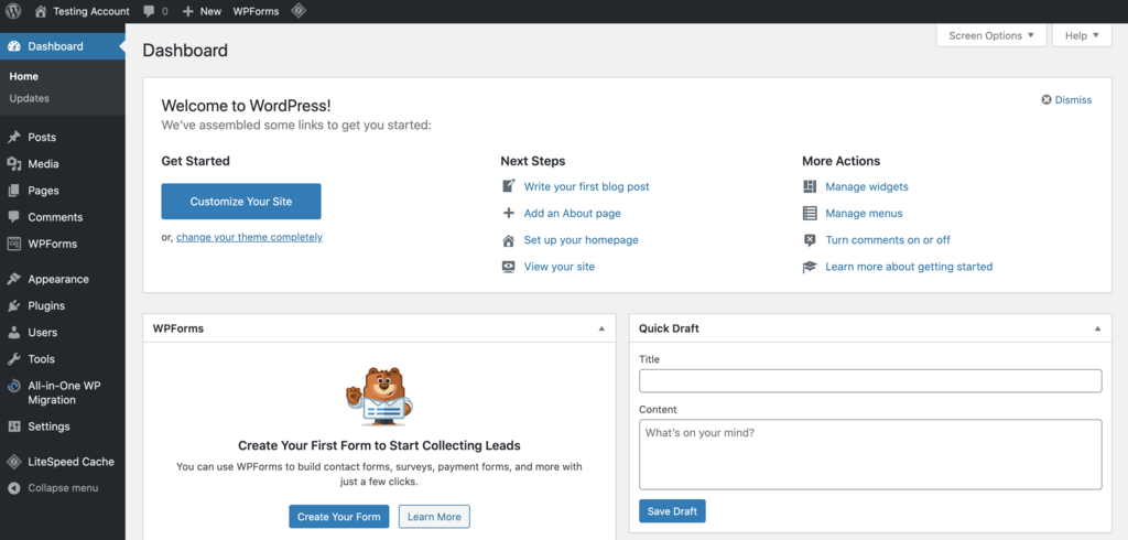 Screenshot of the WordPress dashboard