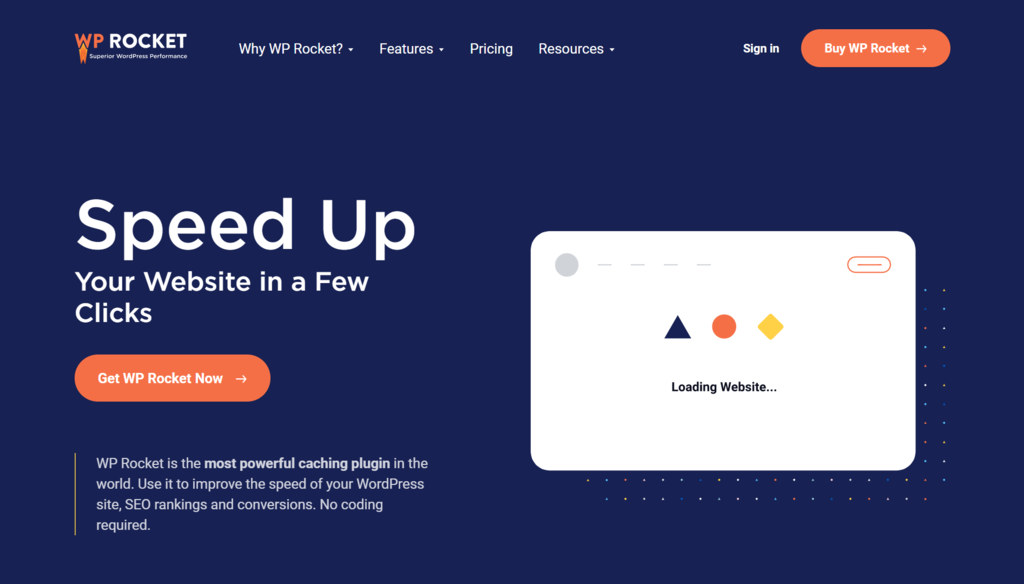 Screenshot of the WP Rocket homepage