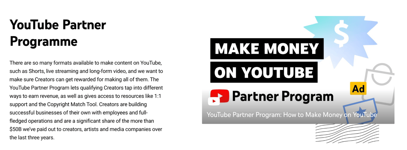 YouTube Parner Programme page