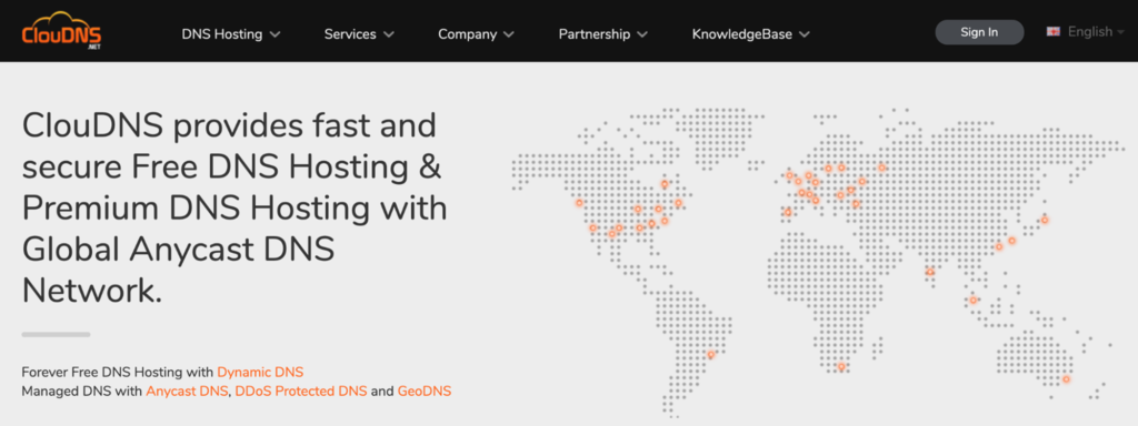 ClouDNS' free DNS page.